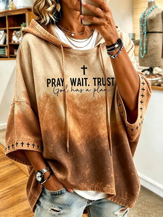 Women's faith theme slogan color-blocked design casual hoodie