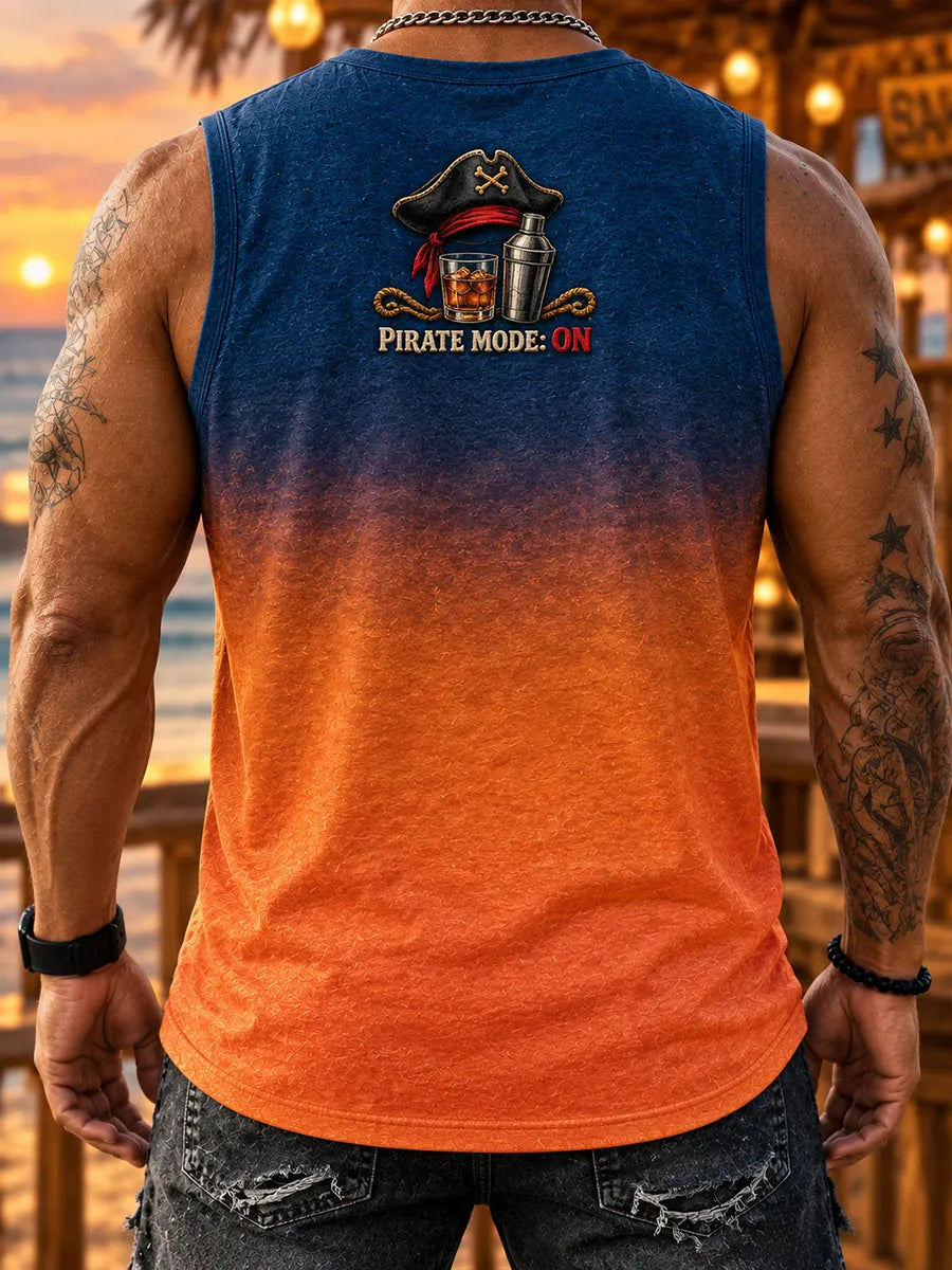 Men’s Pirate Mode On, Work Mode Off Skeleton Rum Sleeveless T-Shirt