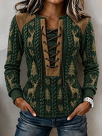 Women's Vintage Retro Hunting Culture Print Stitch-Detail Sweatshirt