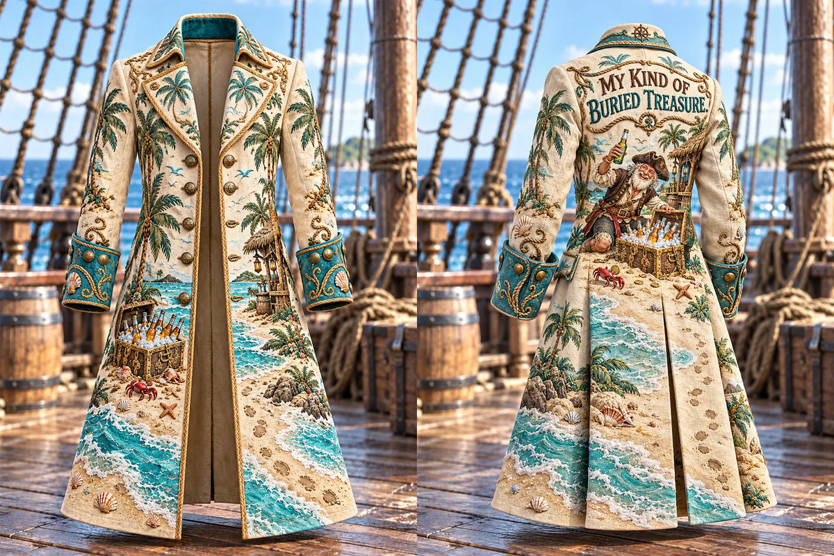 🏝️ Men's Tropical Beach & Treasure Chest Pirate Coat