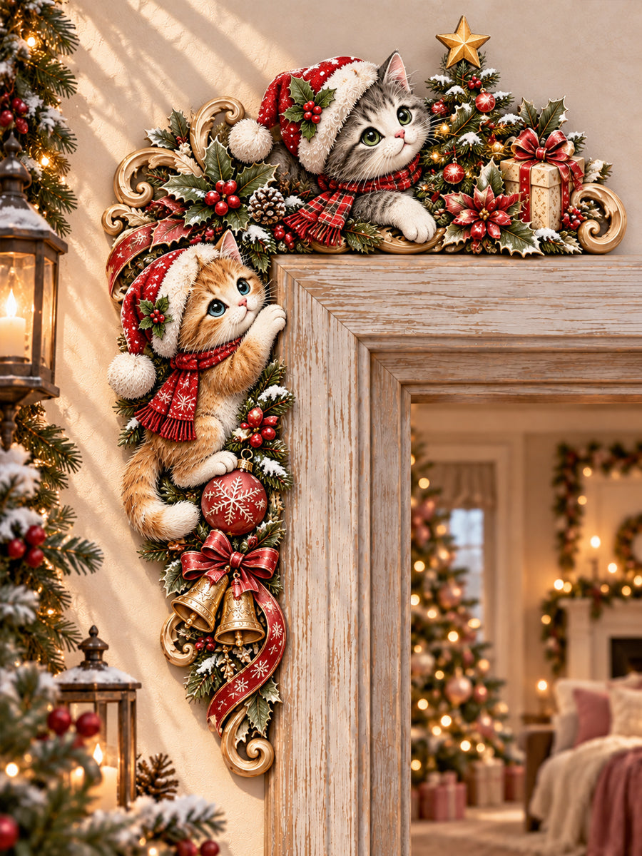 Christmas Cat Wooden Door Corner Decor