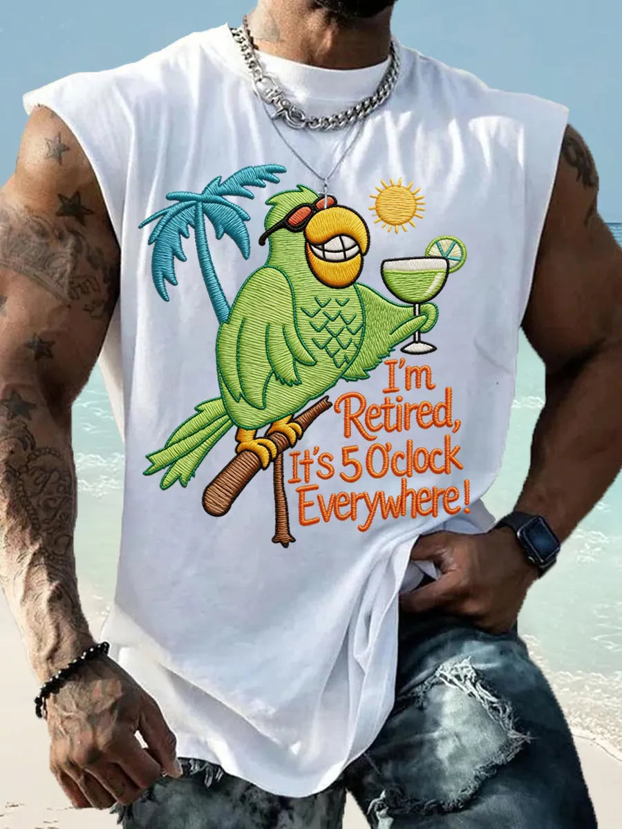 Men's  I'm Retired, It's 5 O'clock Everywhere Parrot Print Casual Tank Top