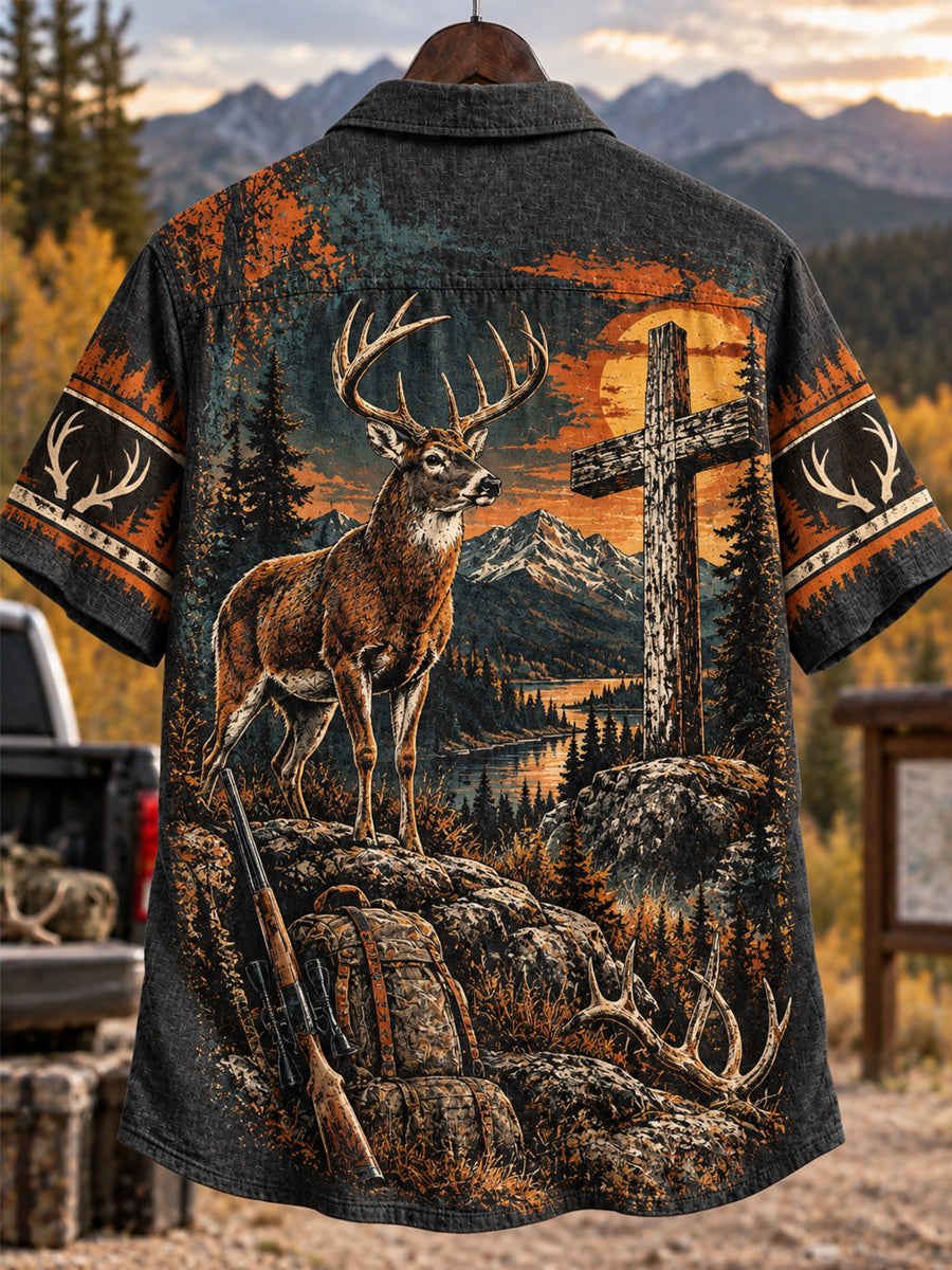 Retro Deer Hunting Culture Art Print Casual Shirt