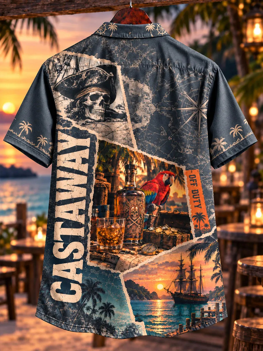 Pirate Nautical Collage Lace-Up Short Sleeve Shirt