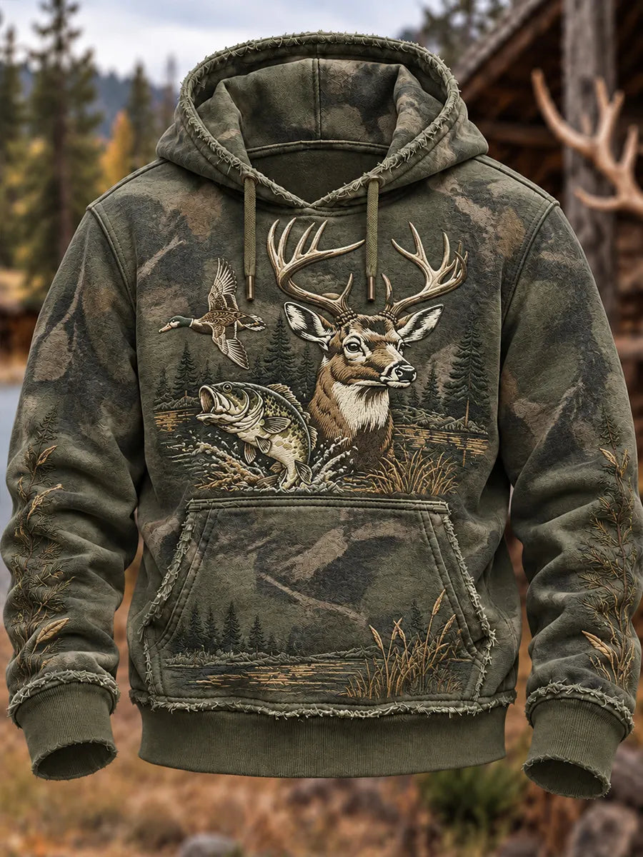 🦌 Deer Duck & Bass Fishing Tri-Trophy Hoodie