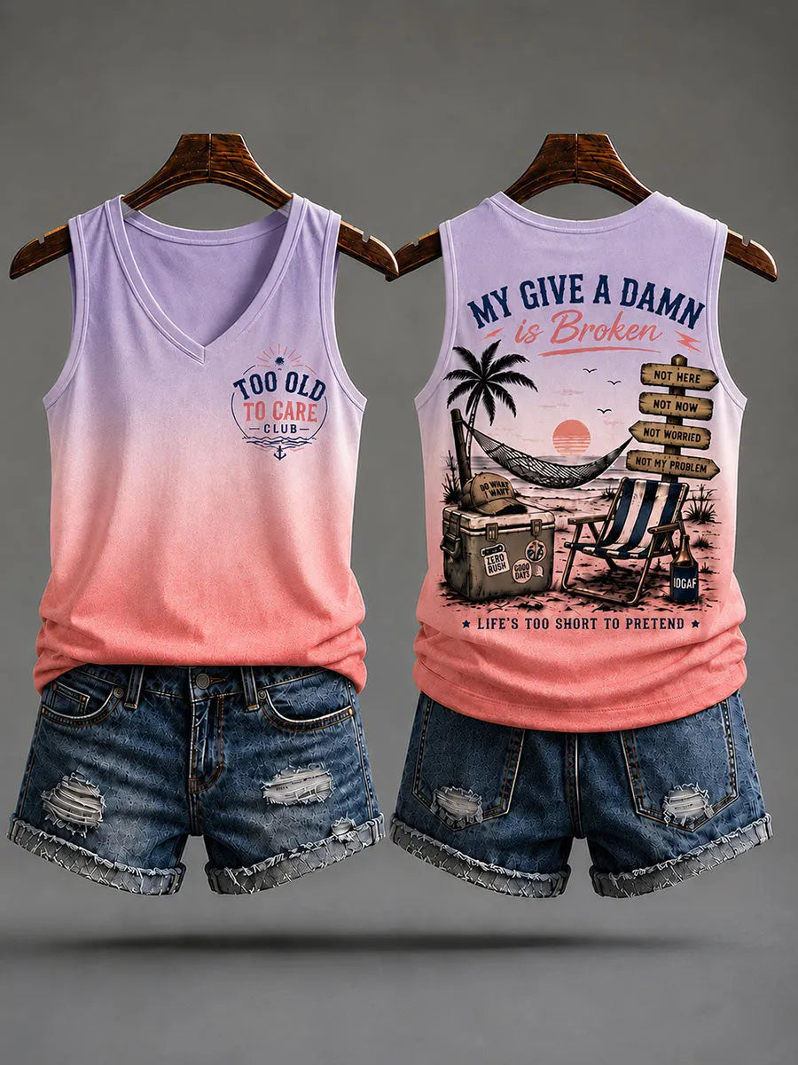 Women's "too old to care club" V-neck vests