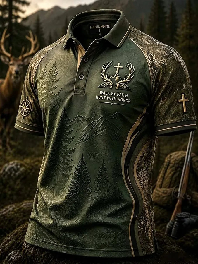 Men's Vintage Faith Traditional Reindeer Pattern Printed Short-Sleeve Top