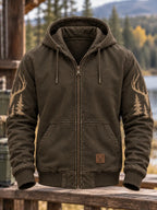 Men's Retro Hunting Culture Print Casual Full-Zip Hoodie