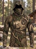 Men's Vintage Hunting Style Print Outdoor Hoodie Long Sleeve Shirt