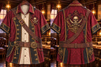 Men’s Pirate Captain Skull & Crossed Swords Print Short-Sleeve Button-Up Shirt