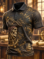 Black Gold Pirate Skull Treasure Route Men's Polo Shirt