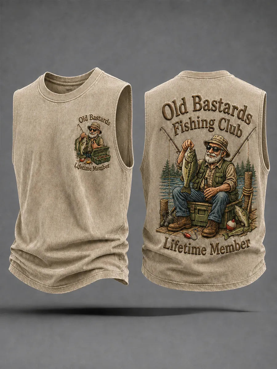Men's Funny Old Bastards Fishing Club Lifetime Member Print Casual Tank Top