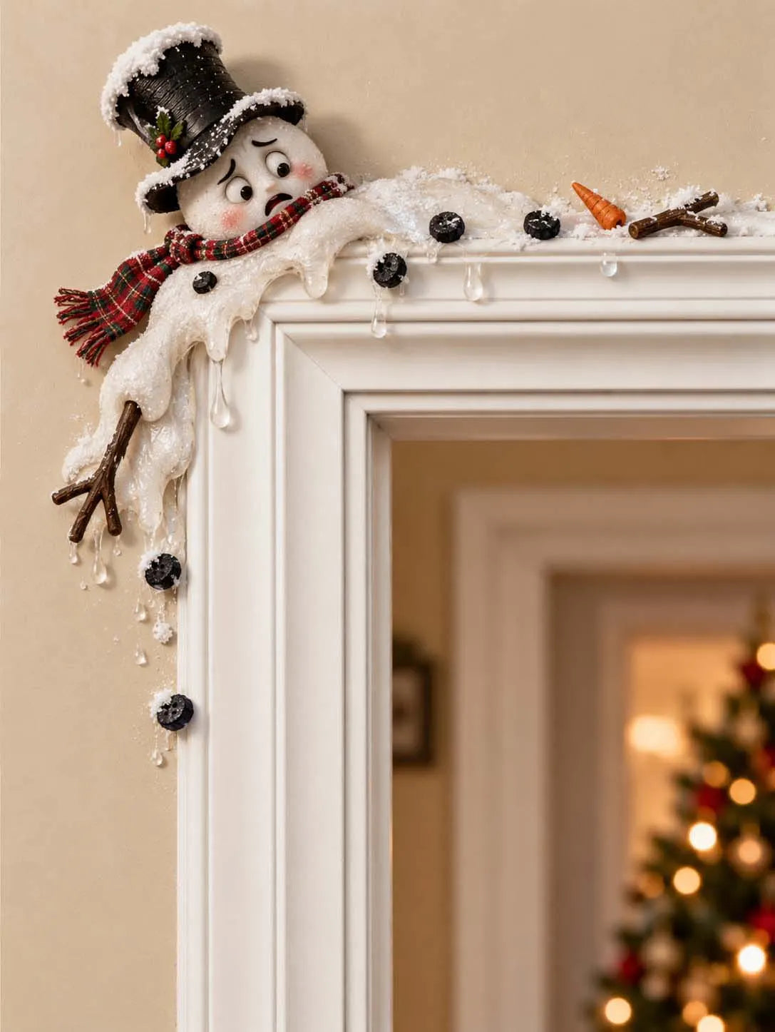 Melted Scaredy-Cat Snowman Door Corner Topper ☃️