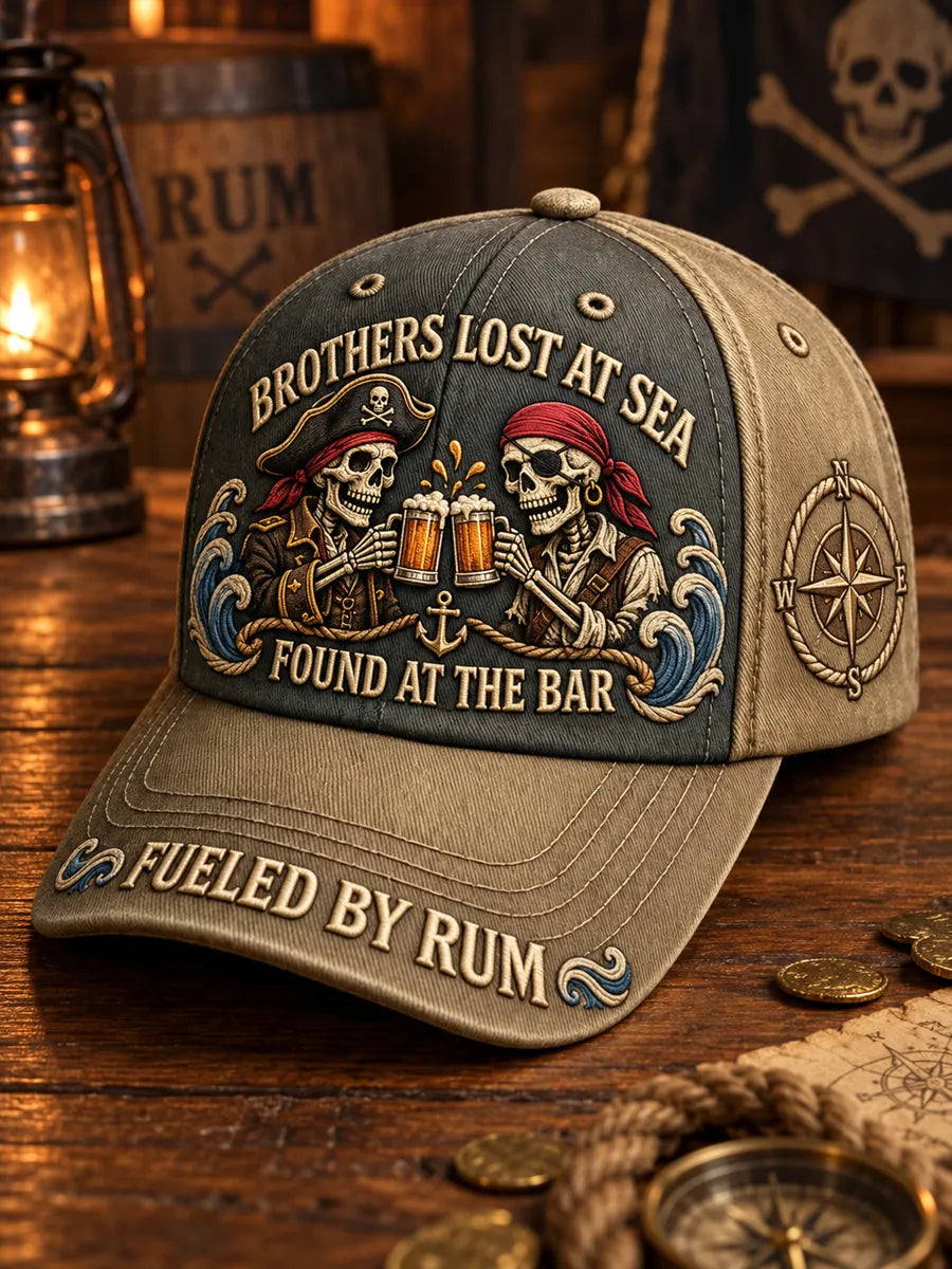 Retro Pirate's Old Salt "LOST AT SEA FOUND AT THE BAR" Printed Baseball Cap