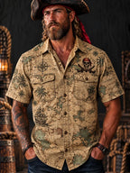 Men’s Vintage  "LOST AT SEA " Old Salt Pirate Short Sleeve Shirt