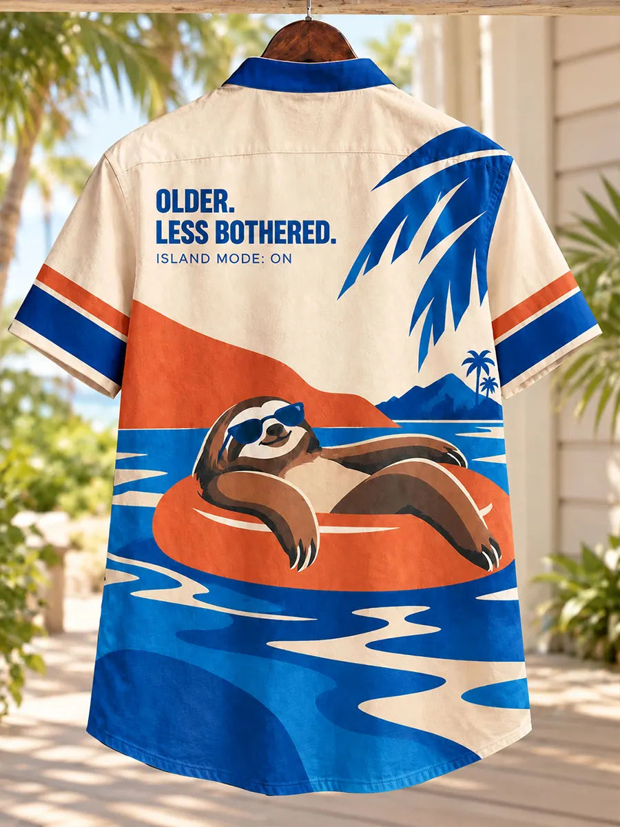 Older, Less Bothered Sloth Island Mode Men’s Lace-Up Shirt