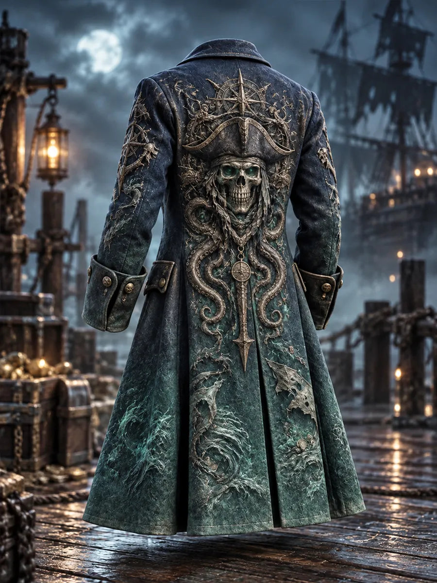 Men's Vintage Pirate Skull Art Print Coat