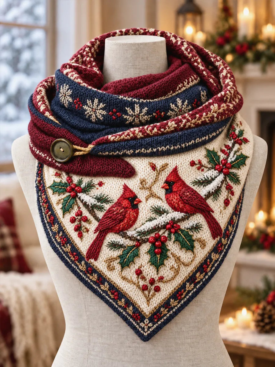 Women's Christmas Cardinal Plush Triangle Scarf