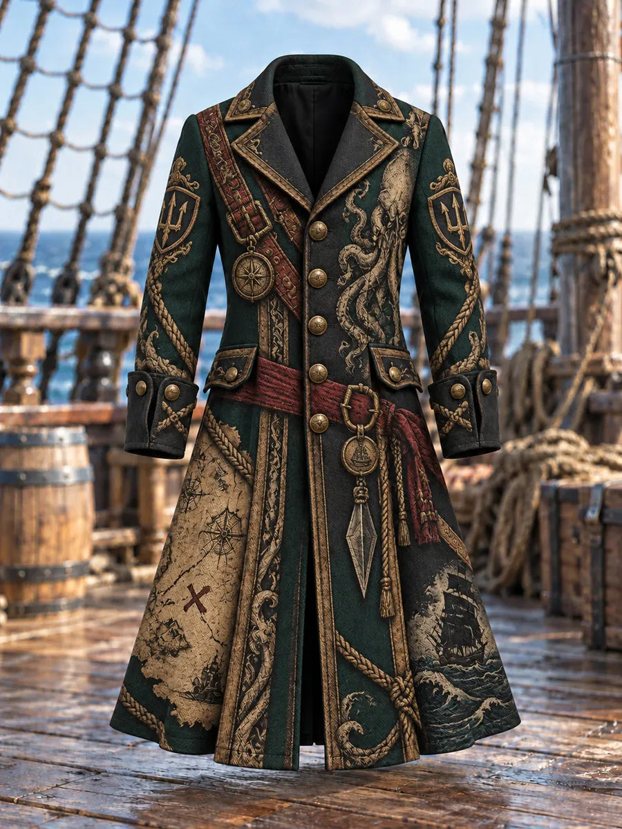 Men’s Fun Pirate-Themed Art Graphic Coat
