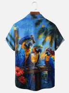 Moisture-wicking Pirate Captain Parrots Chest Pocket Hawaiian Shirt