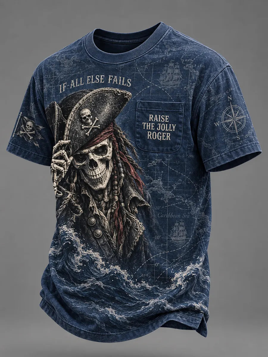 💀⚓ "Caribbean Legend" Skull Captain Blue Vintage Tee⚔️