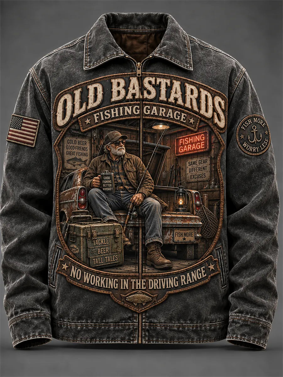Men's Funny Old Bastards Fishing Club Lifetime Member Print Zipper Jacket