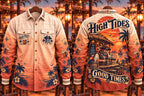 Men's Vintage Pirate Tavern Sunset Print Long Sleeve Shirt