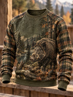 Retro Hunting Culture Print Crew Neck Sweatshirt