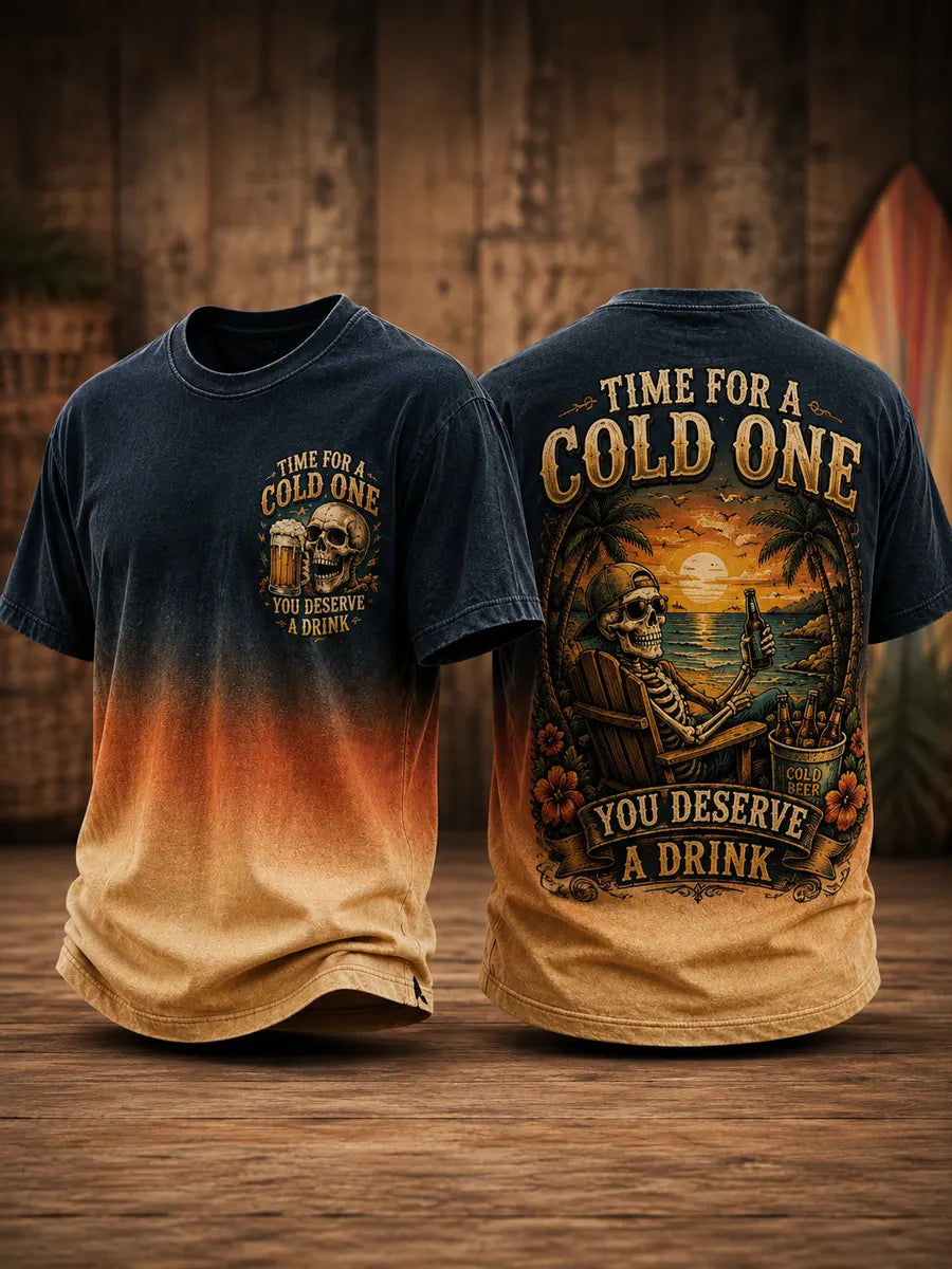 Men’s Retro Time for a Cold One Somewhere Printed T-Shirt