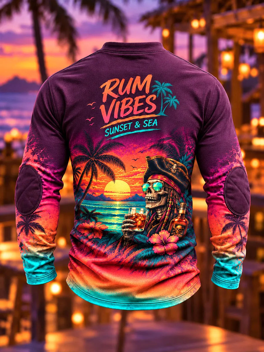 Men's Sunset Rum Pirate Lace-Up Long Sleeve Shirt