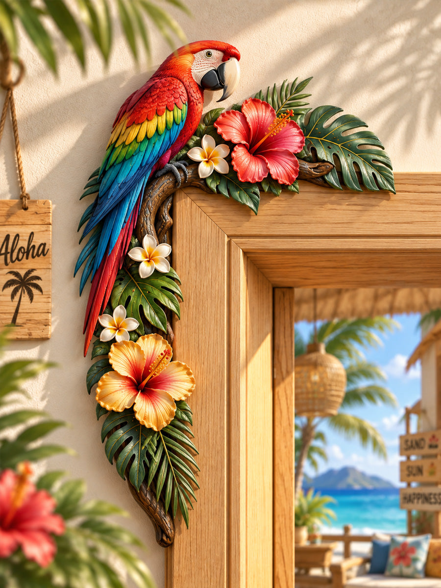 Tropical Parrot Door Frame Decor – Wooden Island Accent