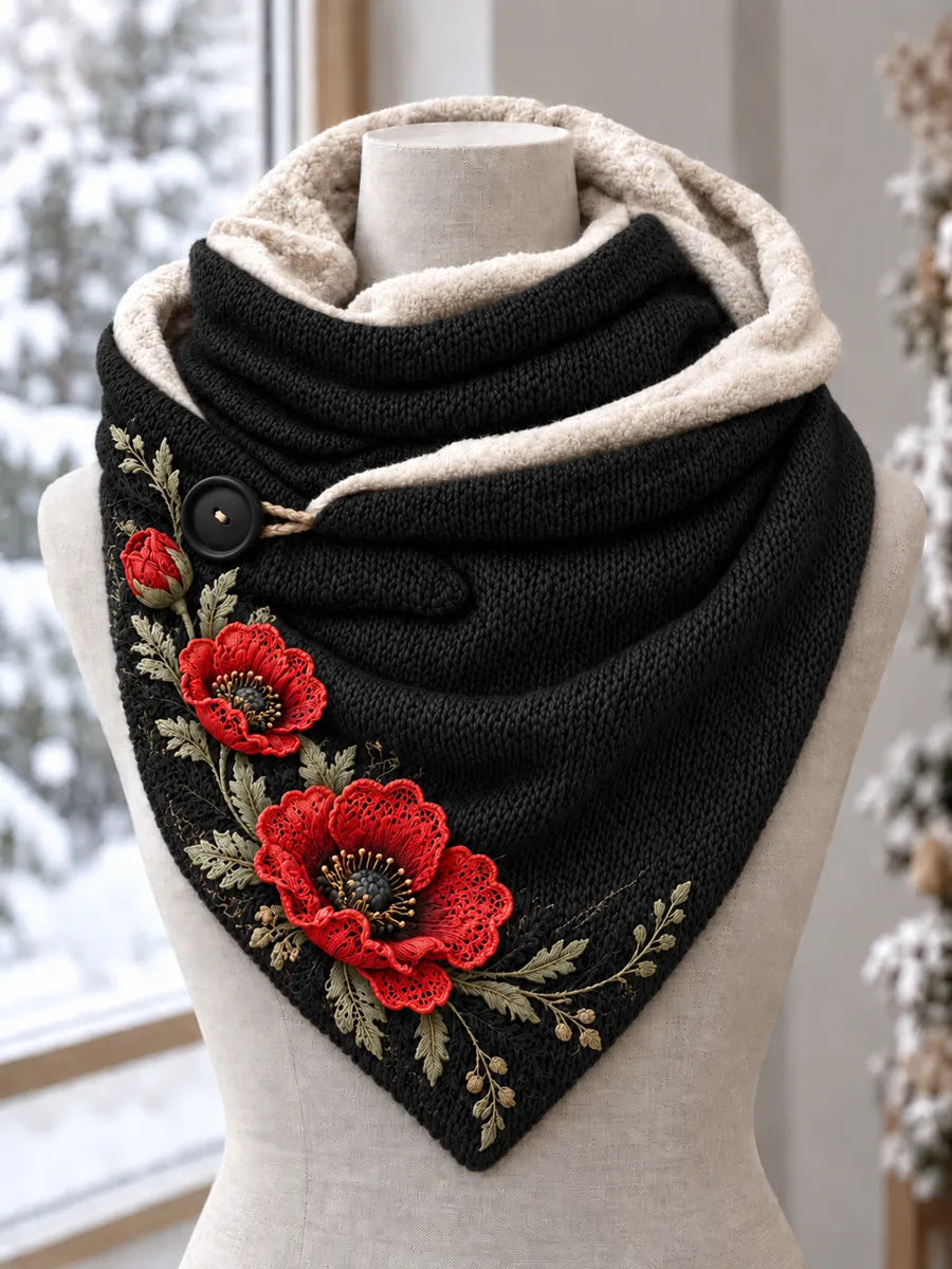 Women's Red Poppy Flower Casual Triangle Scarf