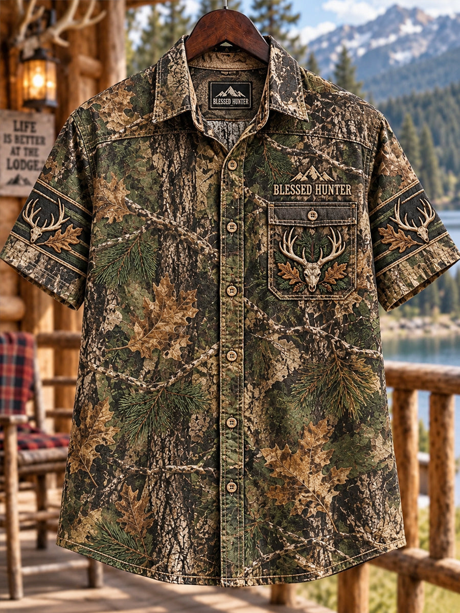 Retro Deer Hunting Culture Art Print Casual Shirt