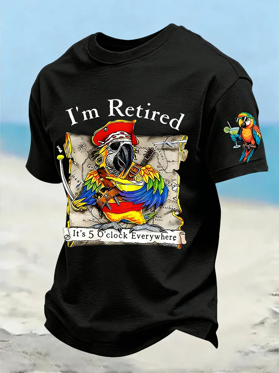 Men's I'm Retired It's 5 O'clock Everywhere Parrot Print Casual Short Sleeve T-Shirt