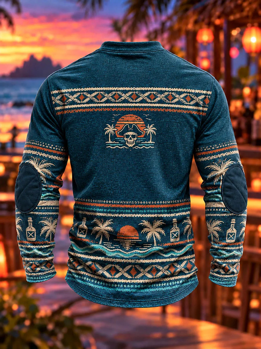 Men's Tropical Pirate Geometric Lace-Up Long Sleeve Shirt