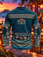 Men's Tropical Pirate Geometric Lace-Up Long Sleeve Shirt