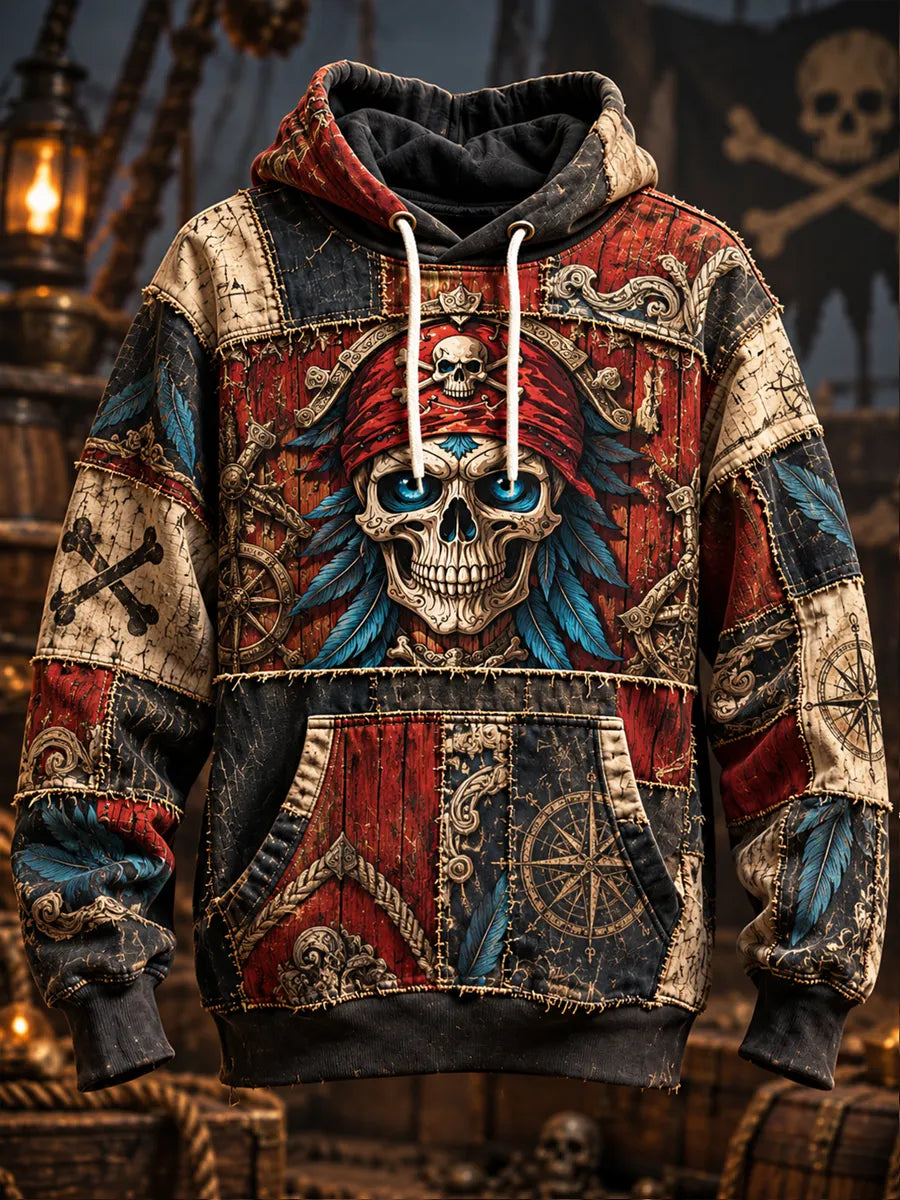 Men's Vintage Pirate Skull Art Print Casual Hoodie
