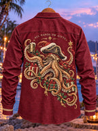 Men's Funny Christmas Pirate Octopus Print Long Sleeve Shirt