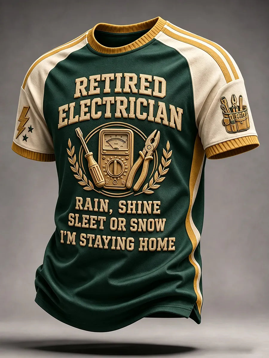 Men’s Retired Electrician Vintage Color-Block Crew Neck T-Shirt