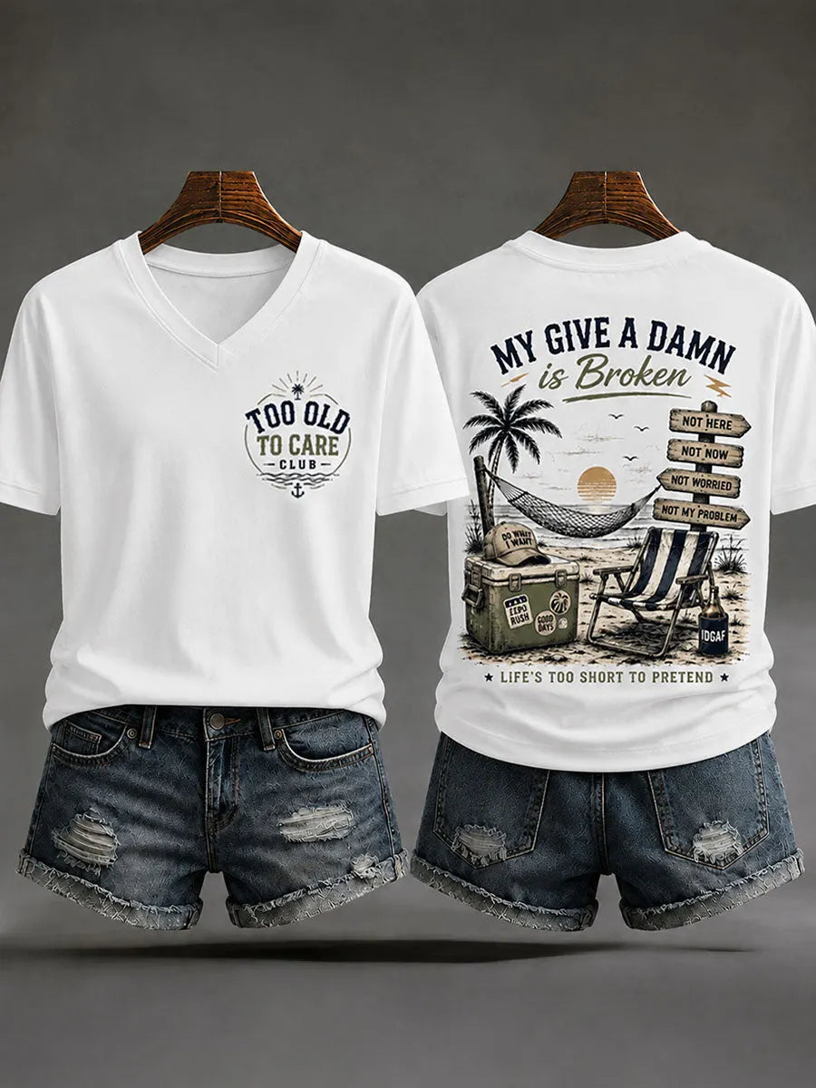 Women's 'Too Old to Care Club' V-Neck T-Shirts