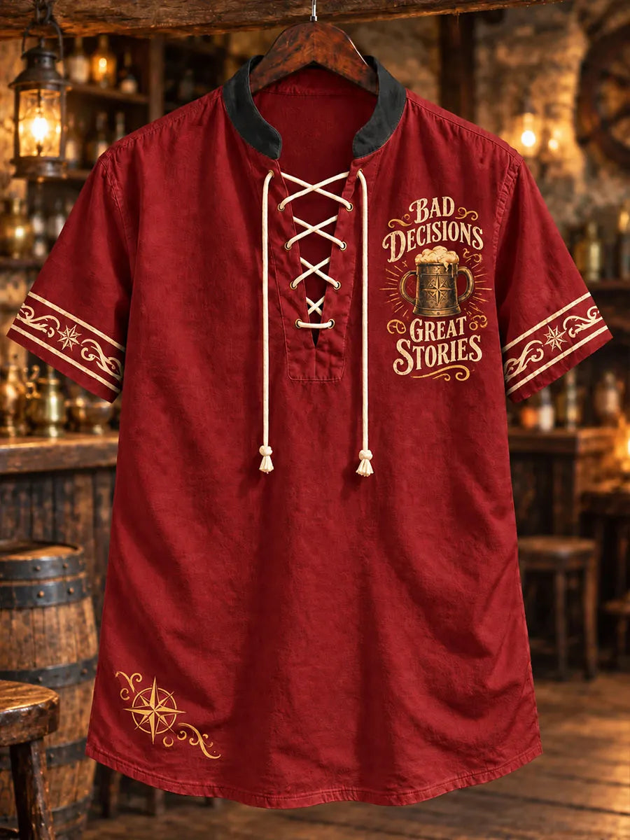 Bad Decisions, Great Stories Pirate Walrus Men’s Lace-Up Shirt