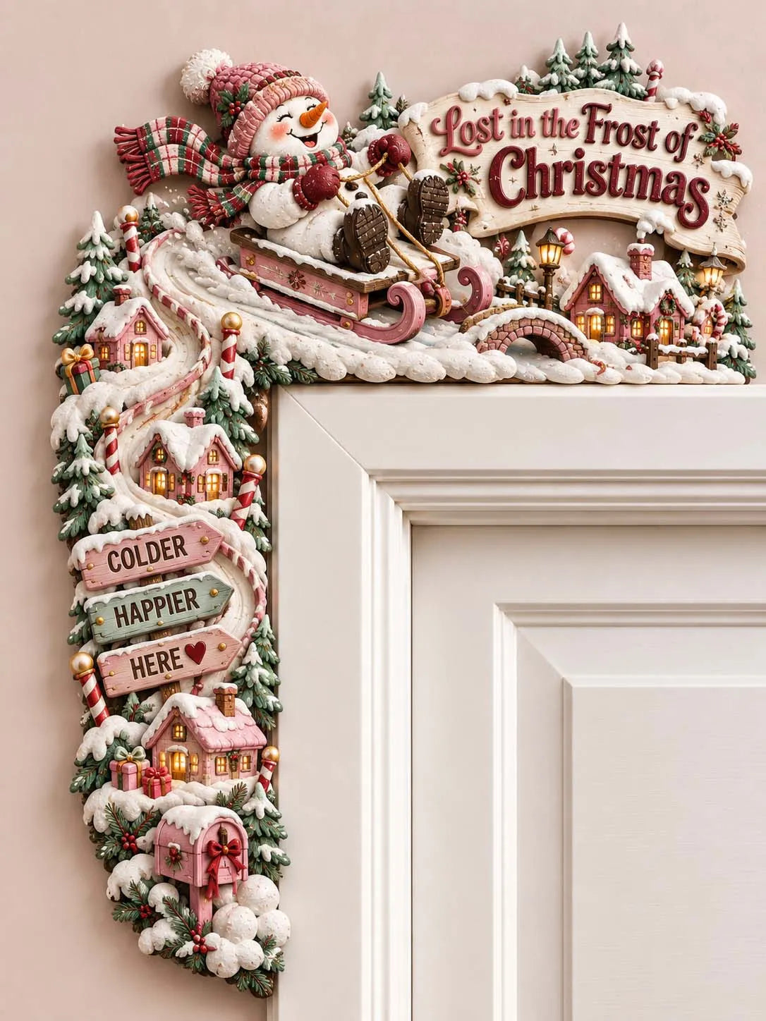 🛷 "Lost in the Frost of Christmas - Sleigh Snowman" Winter Holiday Door Frame Decor