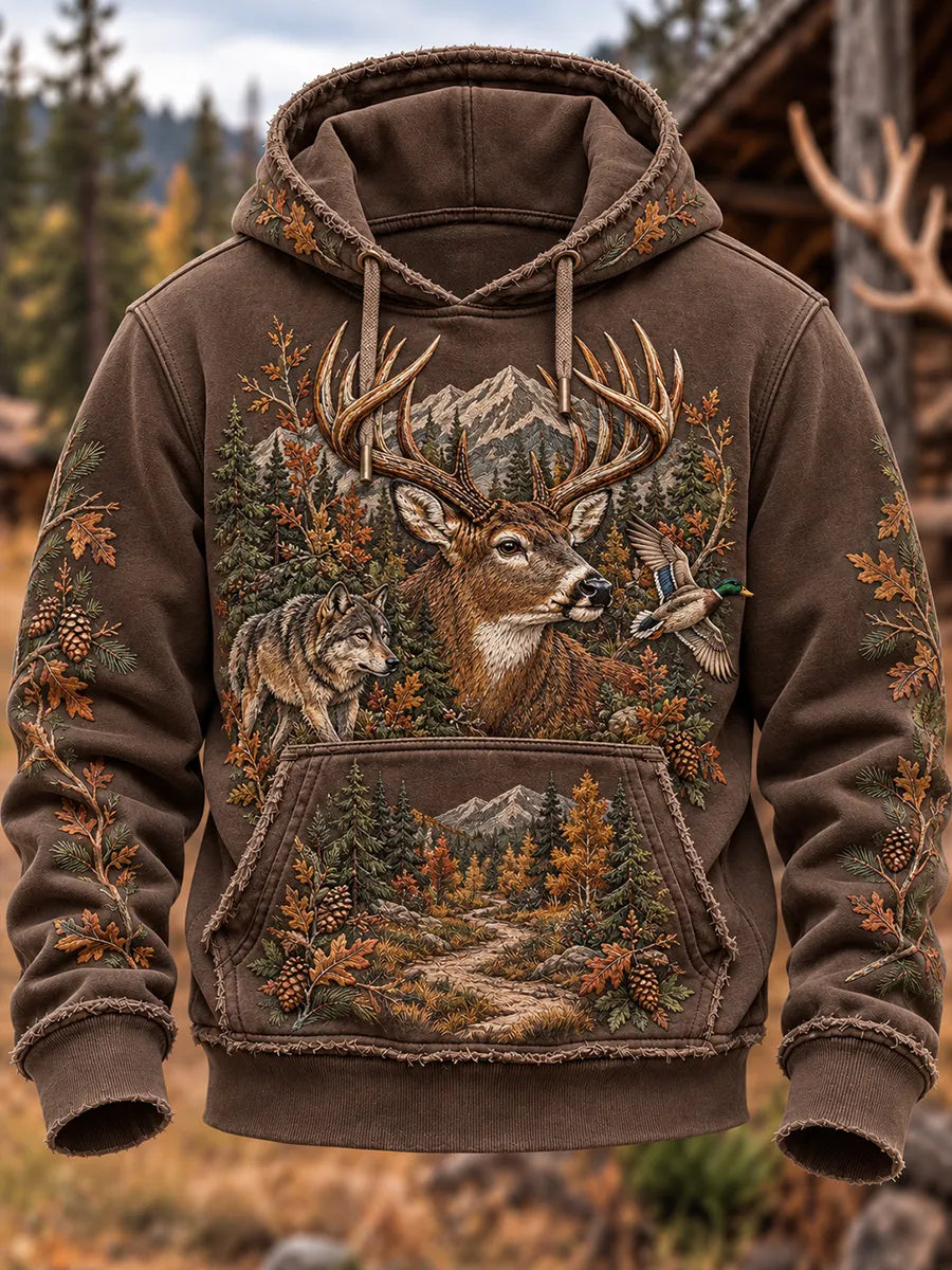 🦌 Autumn Forest Deer Wolf & Flying Duck Hoodie