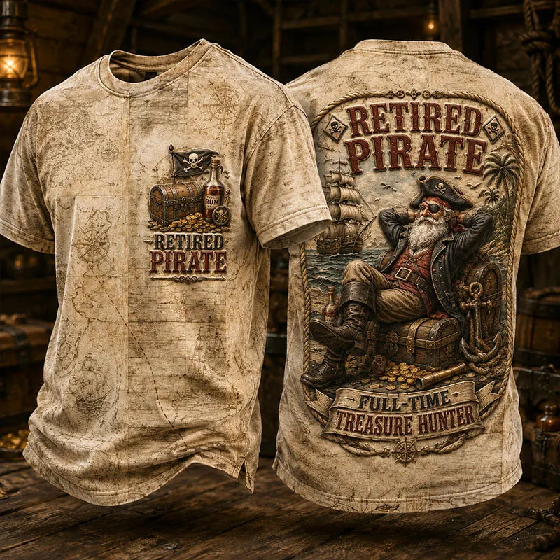 Men’s Vintage “Retired Pirate – Full-Time Treasure Hunter” Graphic T-Shirt