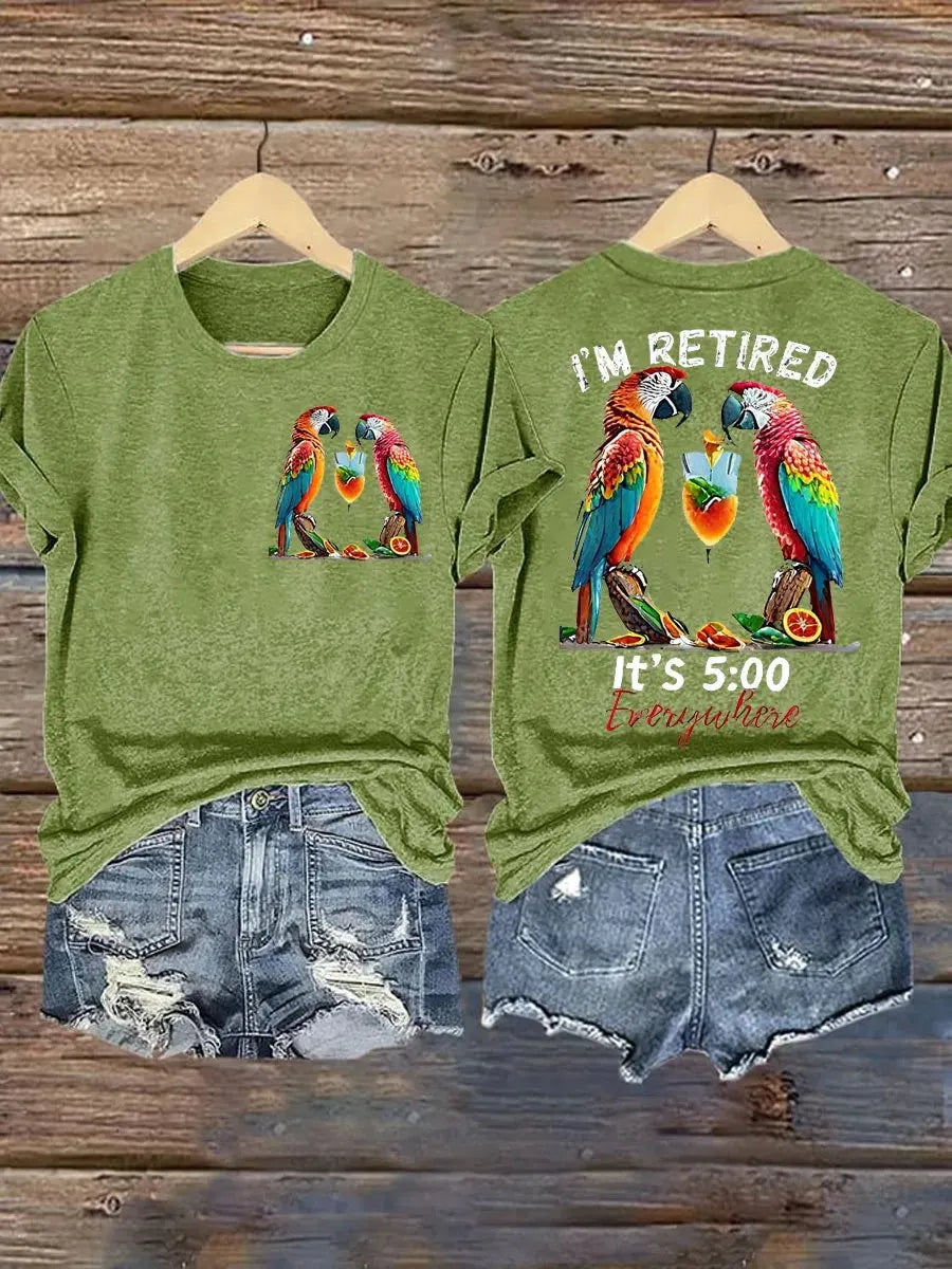 Women's Retro I‘m Retired Resort Hawaiian Print T-Shirt