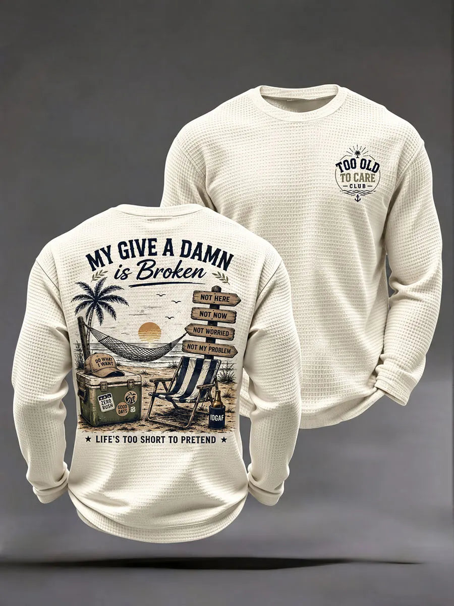 Men's "Too Old to Care Club / My Give-a-Damn Is Broken" Waffle-Knit T-Shirts