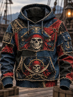 Men's Vintage Pirate Skull Art Print Casual Hoodie