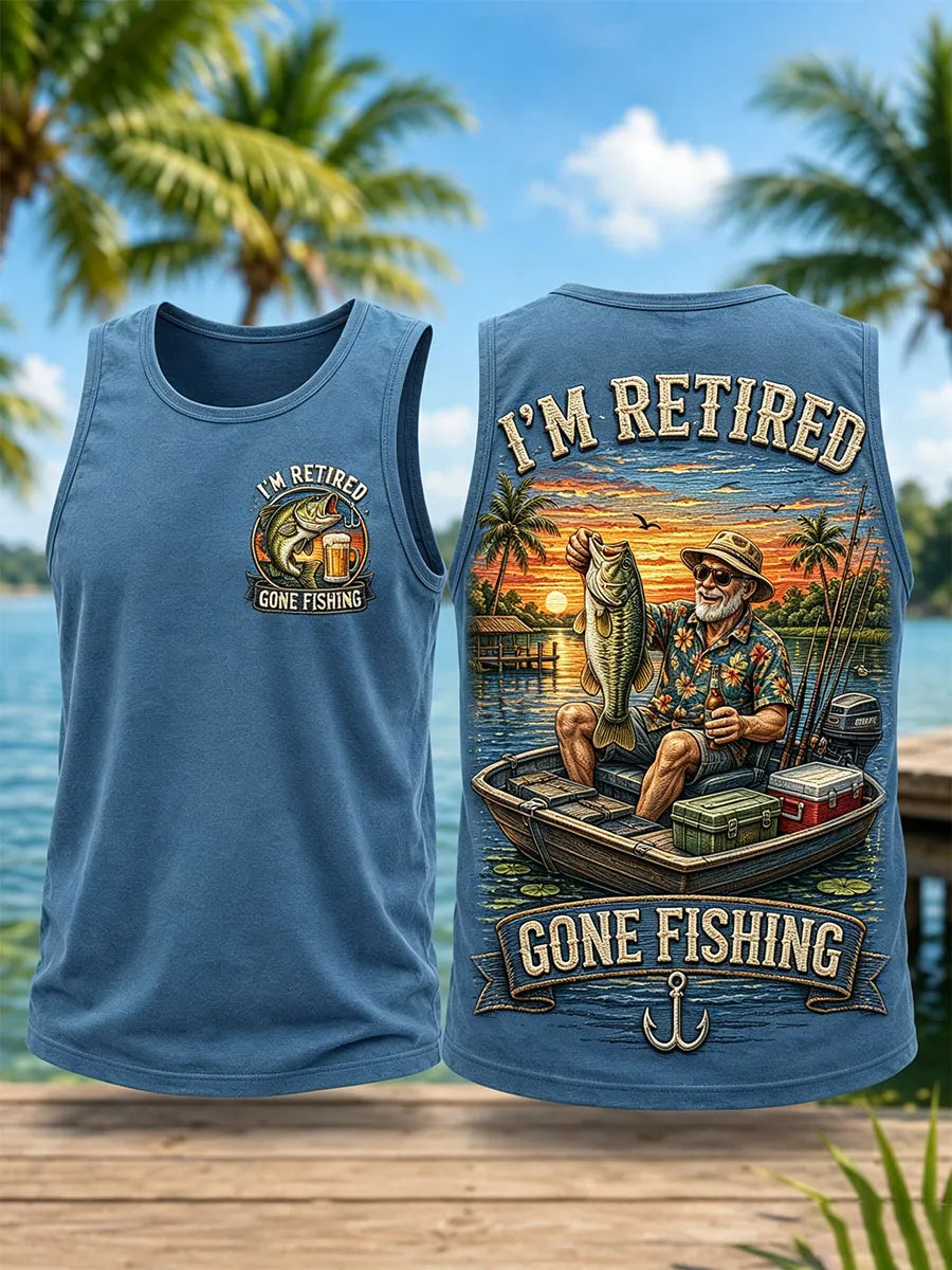 I’m Retired Gone Fishing Vintage Lakeside Fisherman Double-Sided Tank Top
