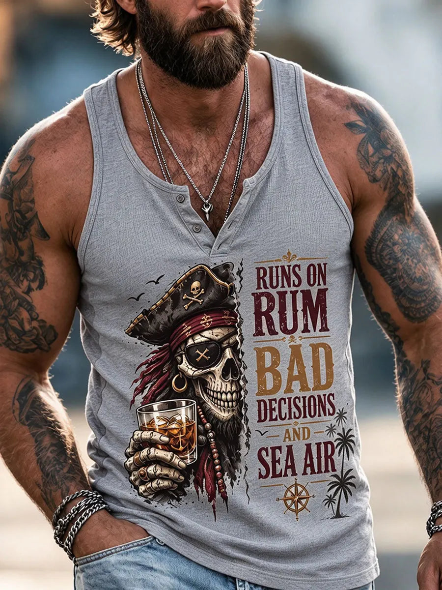 Pirate Skull Rum “Runs on Rum, Bad Decisions and Sea Air” Men’s Sleeveless Tank Top