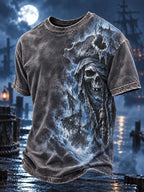 Moonlit Ghost Pirate Skull Ship Men’s T-Shirt